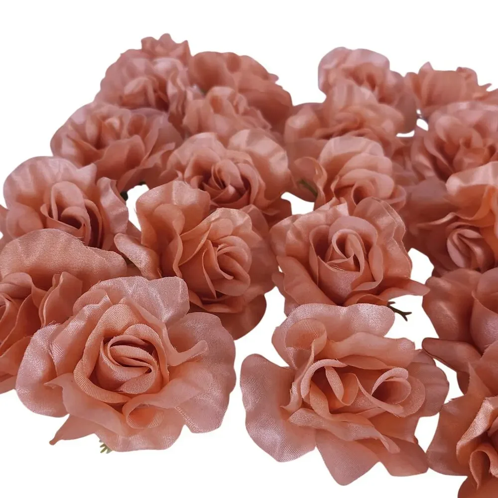 25 Peach Orange Satin Rose Heads Stemless Wedding Floral Craft DIY 2.5in Flowers
